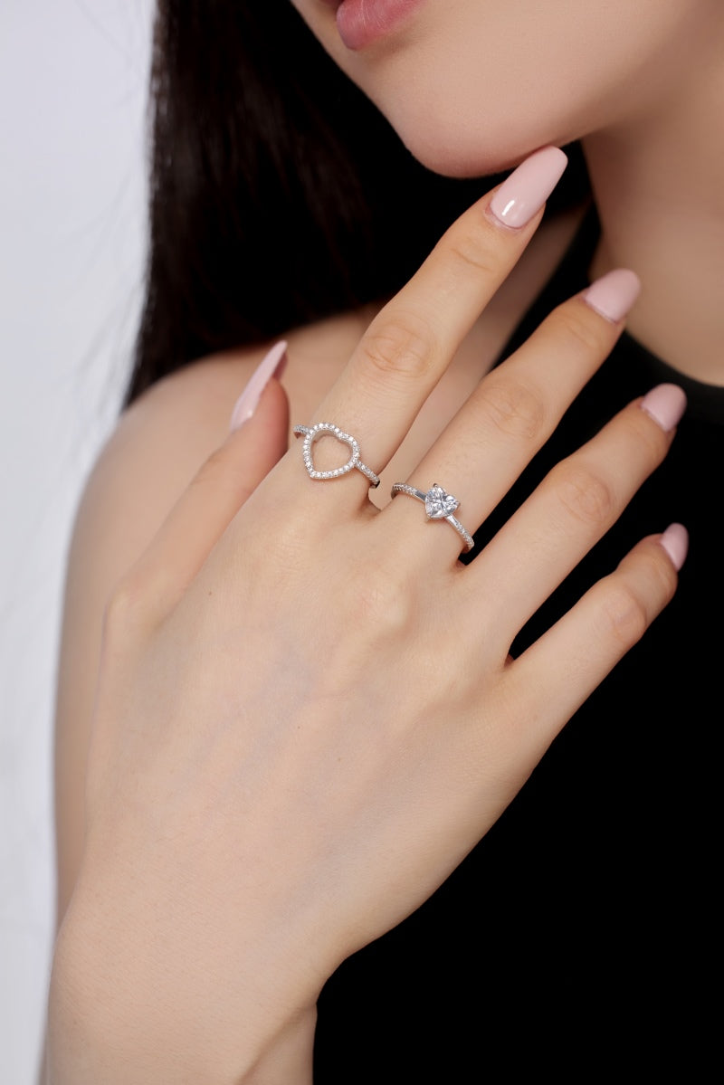 Conjunto de anillos de corazón blanco en plata de ley 925