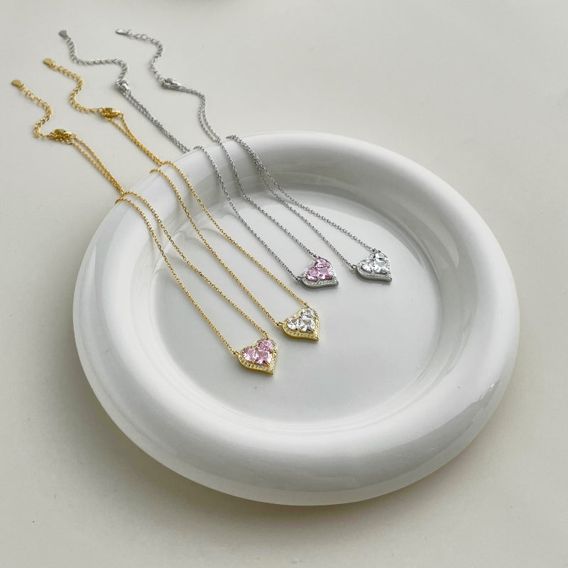 Collar de plata de ley 925 con corazón rosa n.º 2