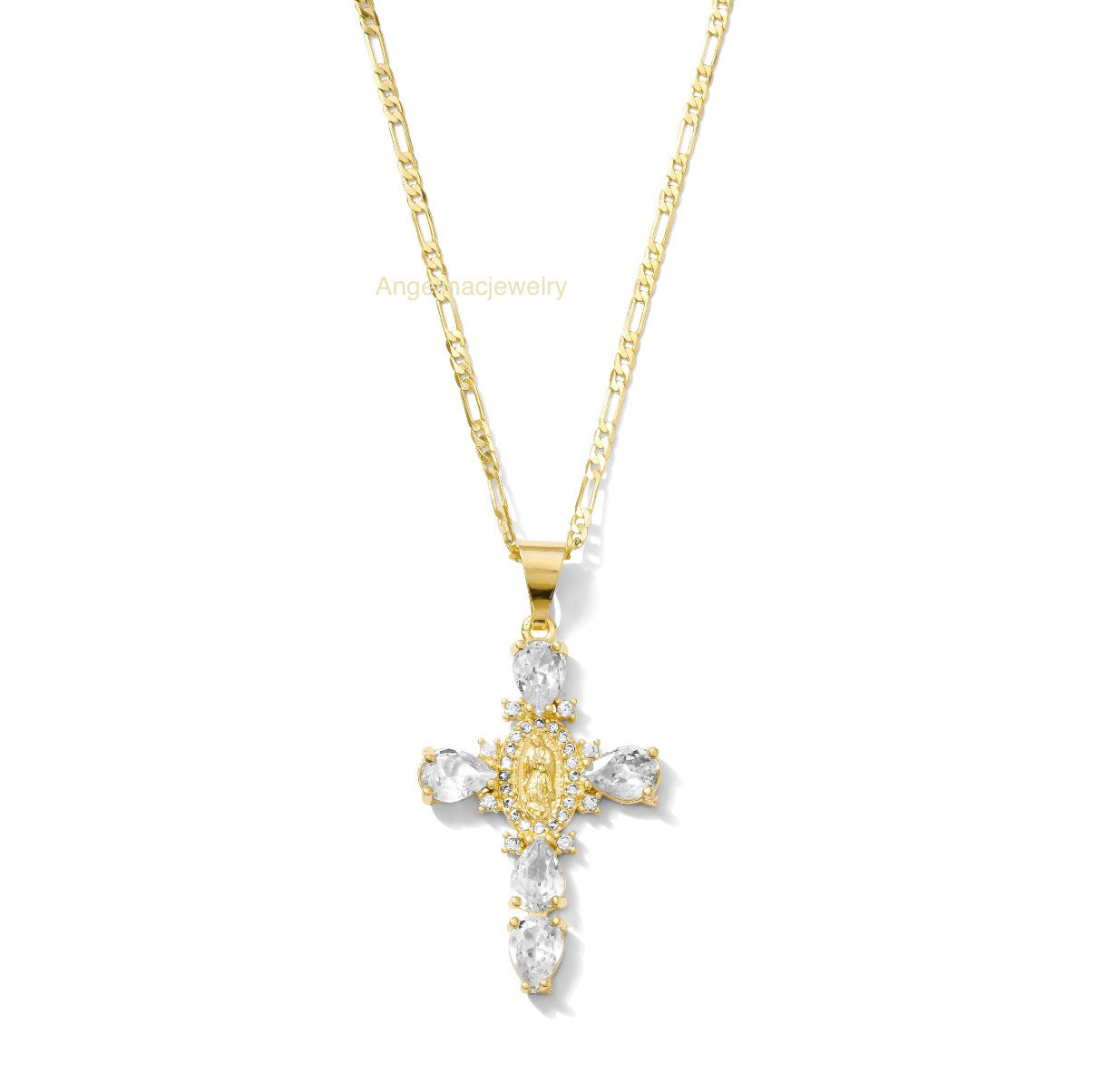 Collar con cruz de la Virgen María brillante