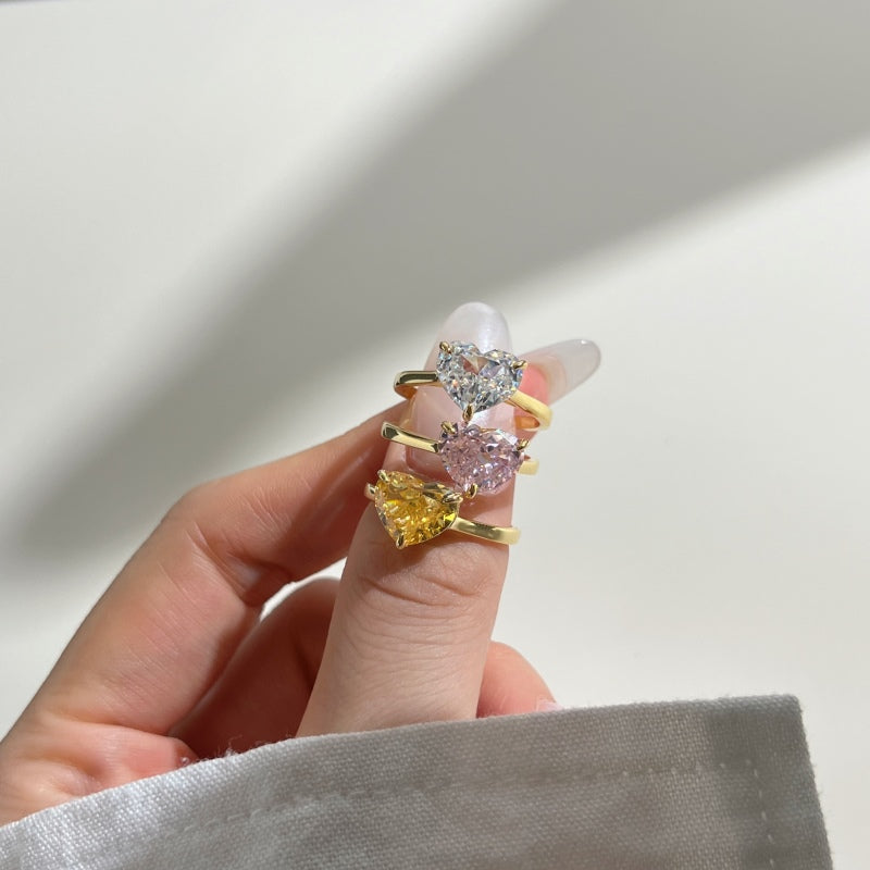 Anillo de plata de ley 925 con corazón "Te amo" amarillo