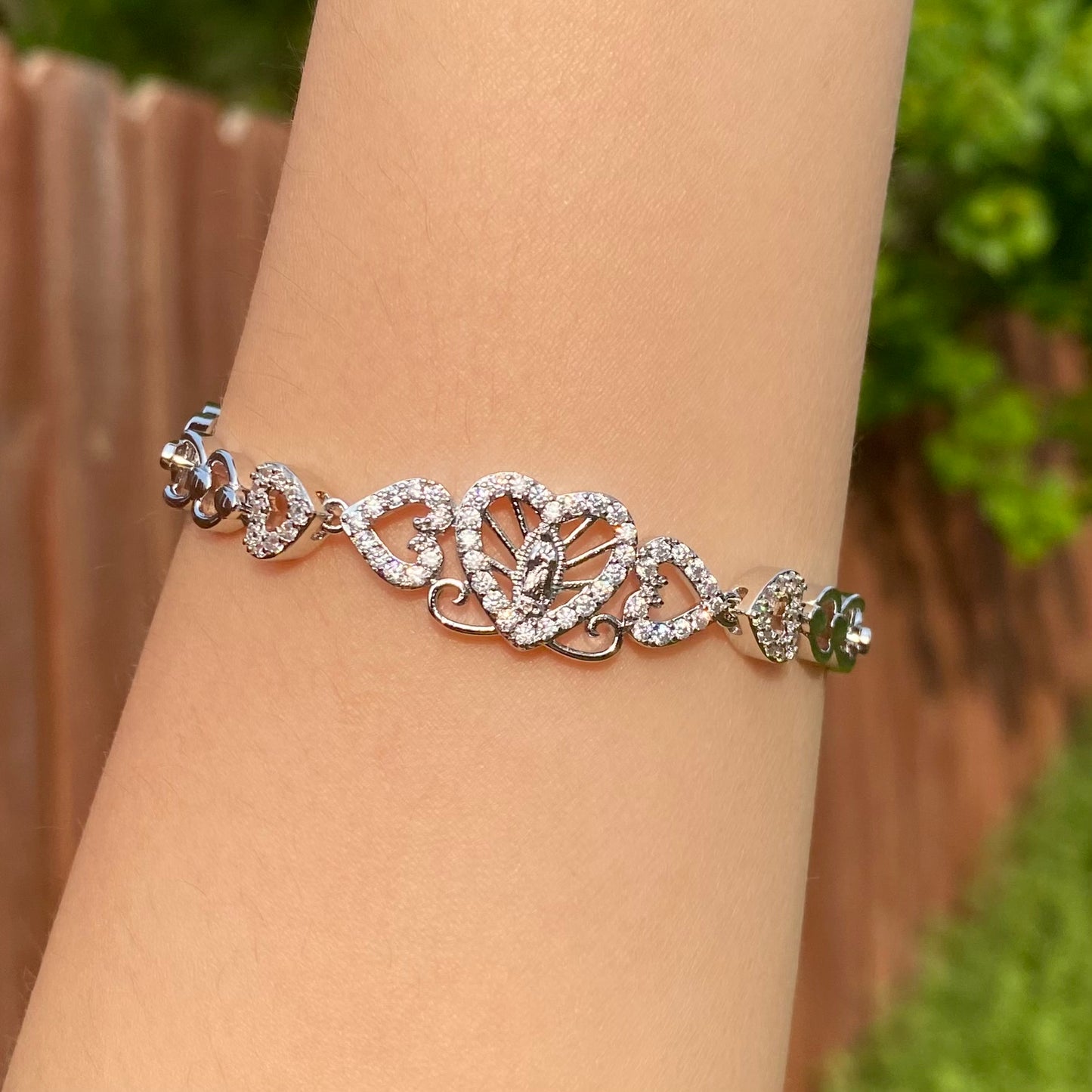 Pulsera corazón virgencita /Plata