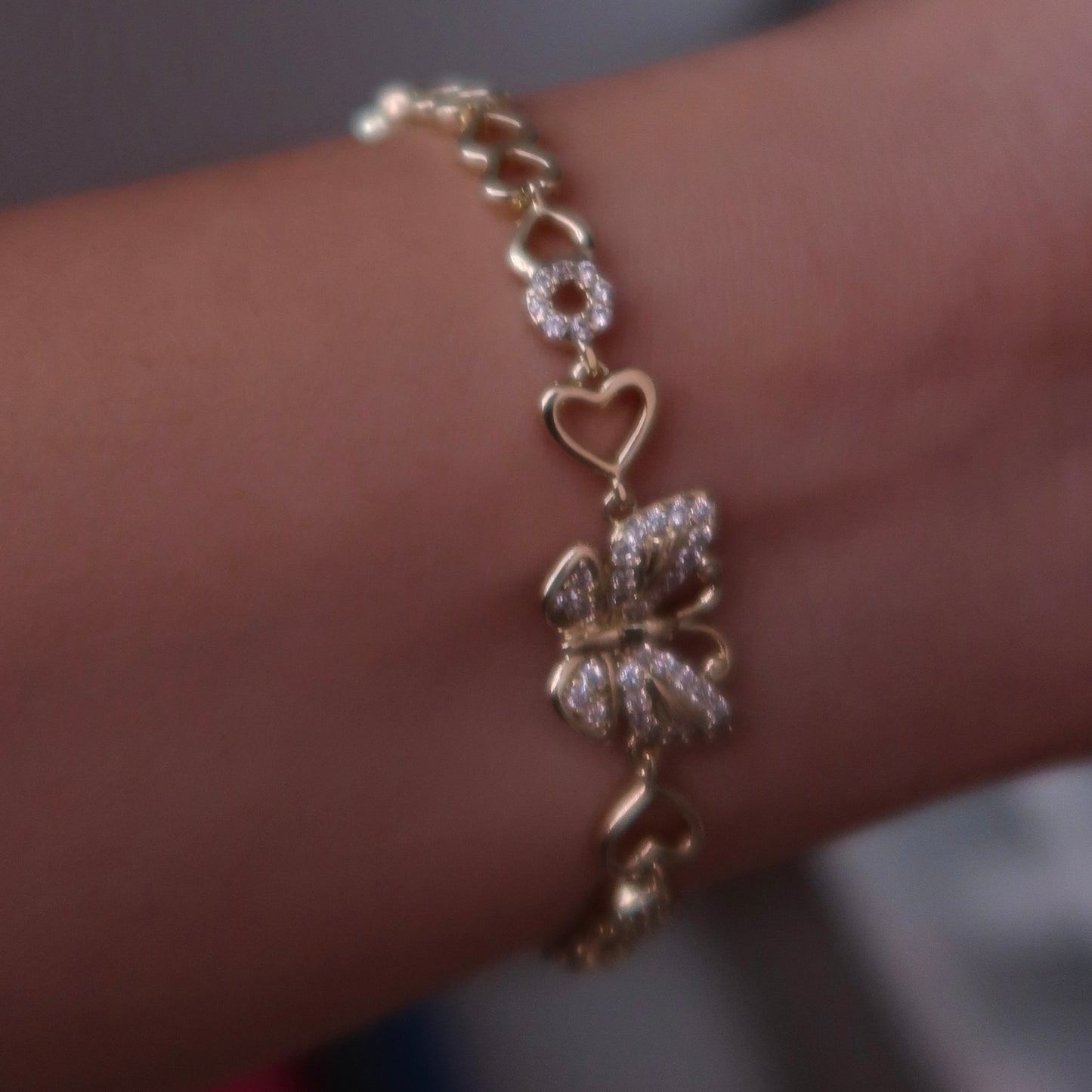 Gold heart butterfly bracelet