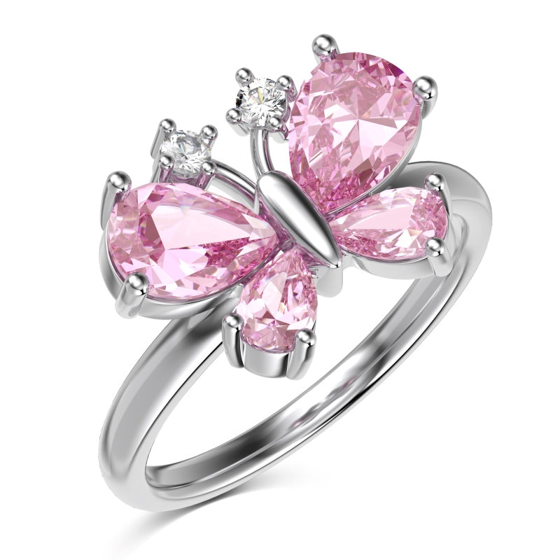 Pink Angelica Butterfly 925 Sterling Silver Ring