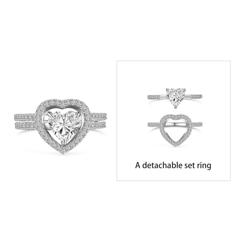 White heart ring set 925 sterling silver