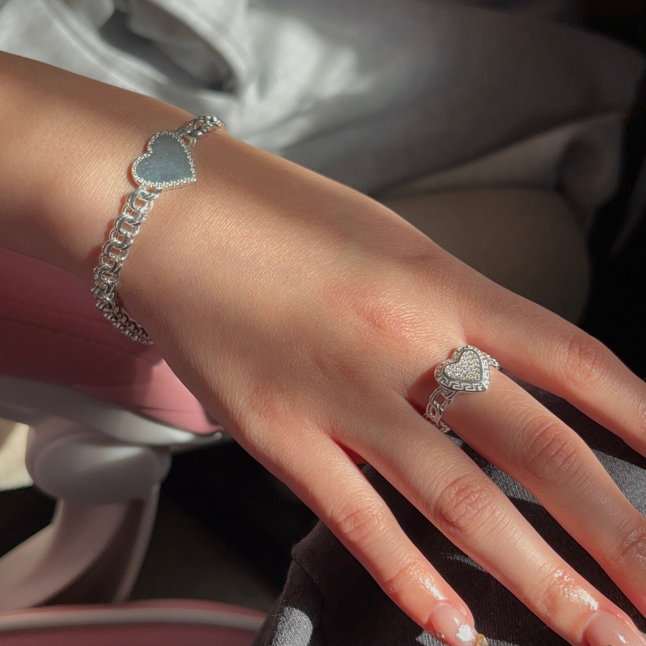 925 heart chino link bracelet