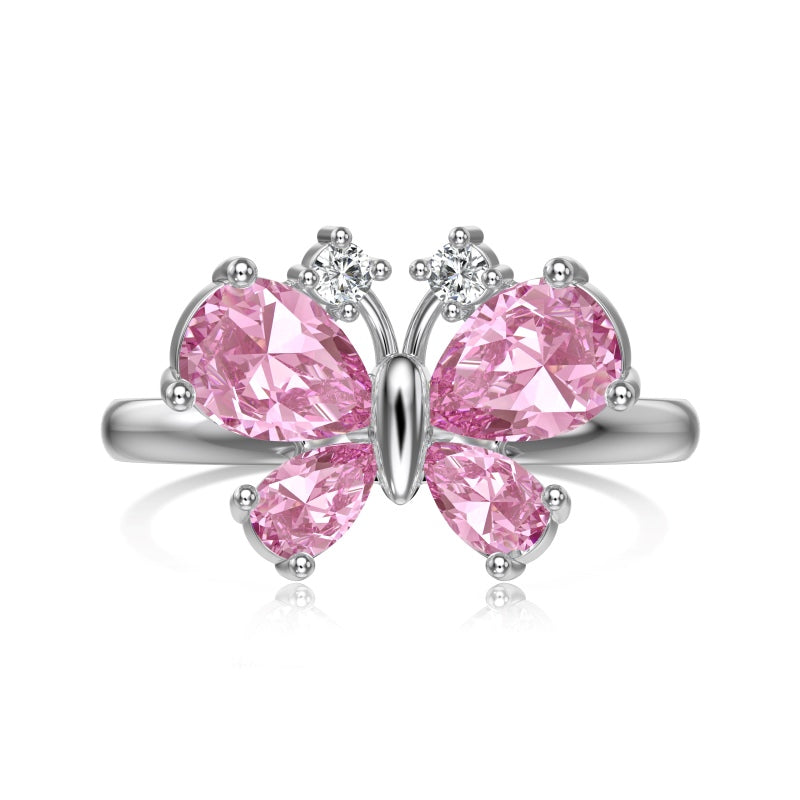 Pink Angelica Butterfly 925 Sterling Silver Ring