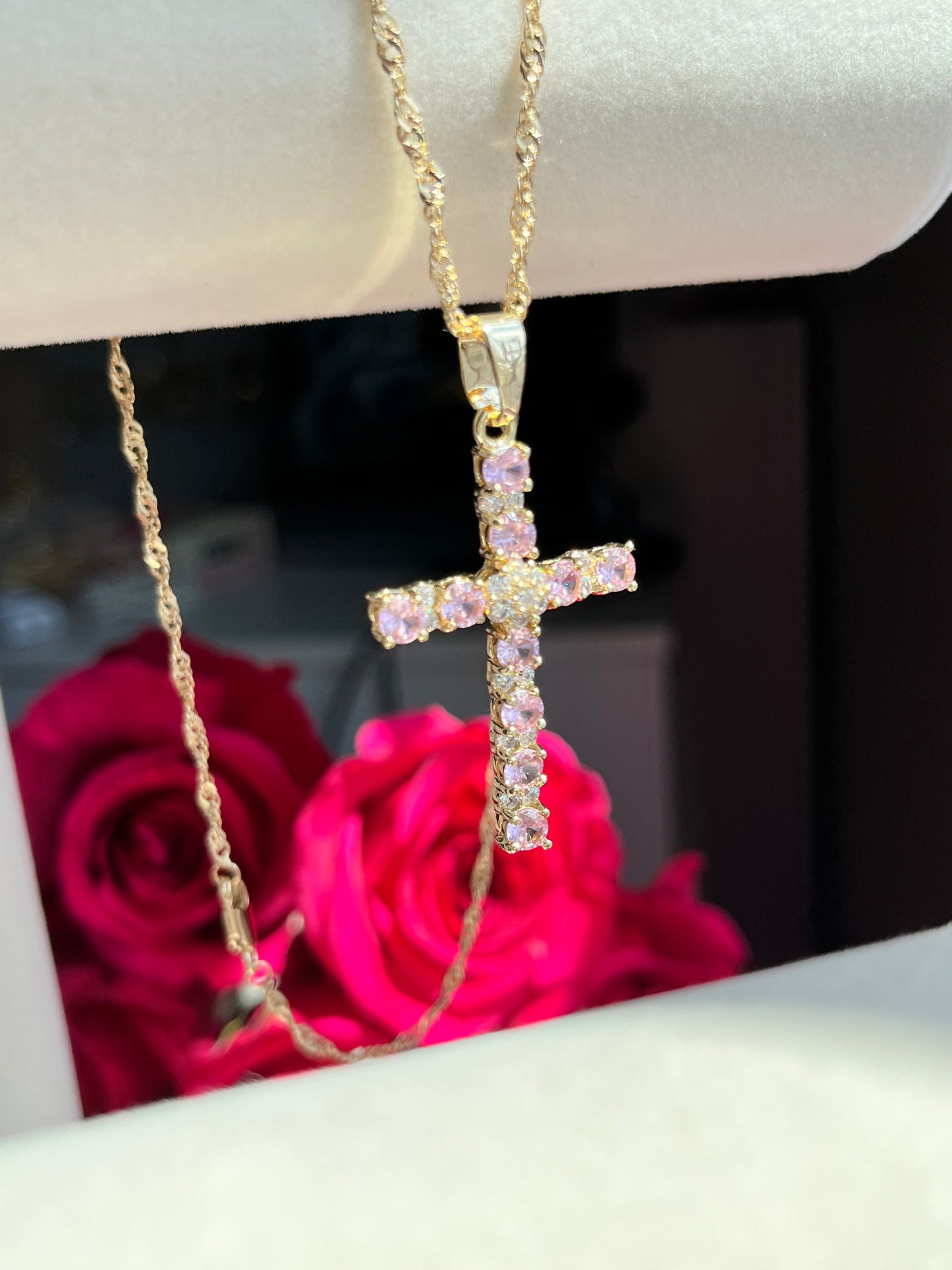 Pink  cross necklace