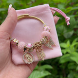 Pink flower charm bracelets