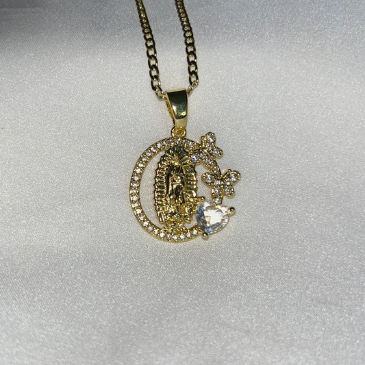 Circle two butterfly Virgin Mary necklace