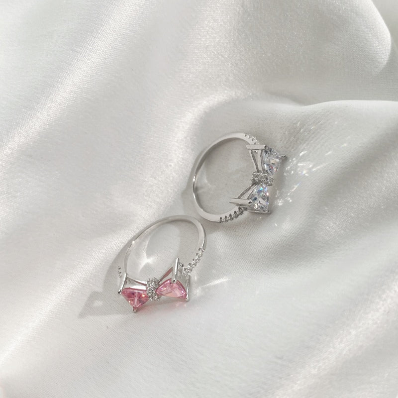 Pink Heart Bow 925 Sterling Silver Ring