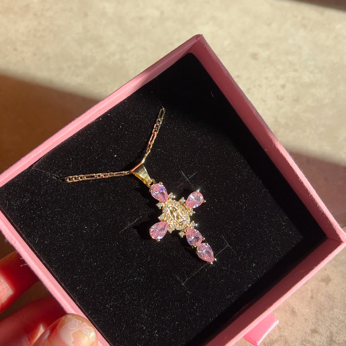 Sparkly Virgin Mary Cross Necklace