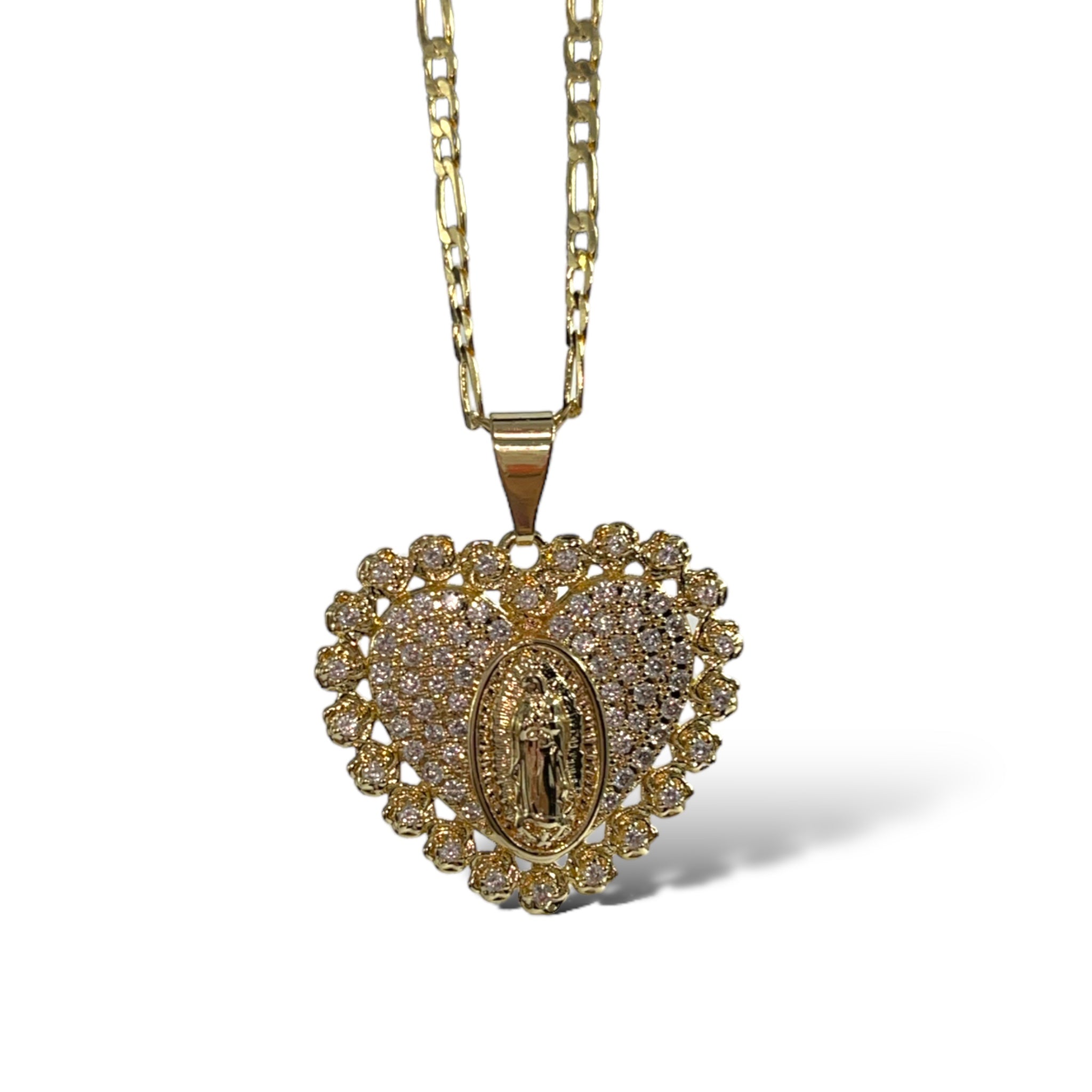 Big Heart San Judas & Virgen Mary Necklace
