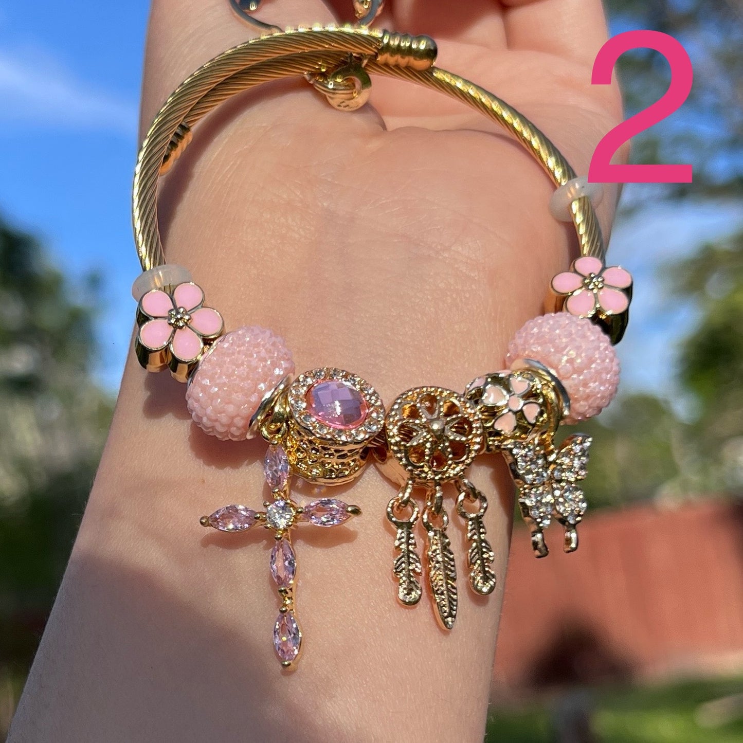 Pink flower charm bracelets