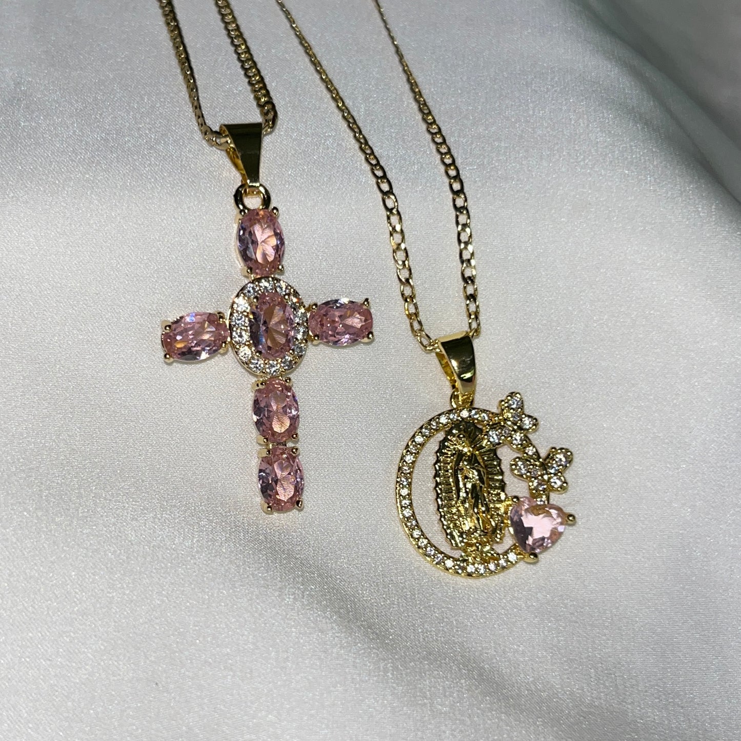 Circle two butterfly Virgin Mary necklace