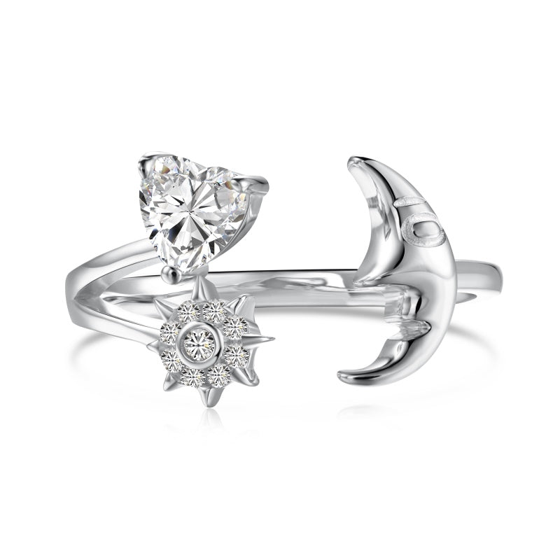 Selena Moon Heart 925 Sterling Silver Ring (Adjustable)