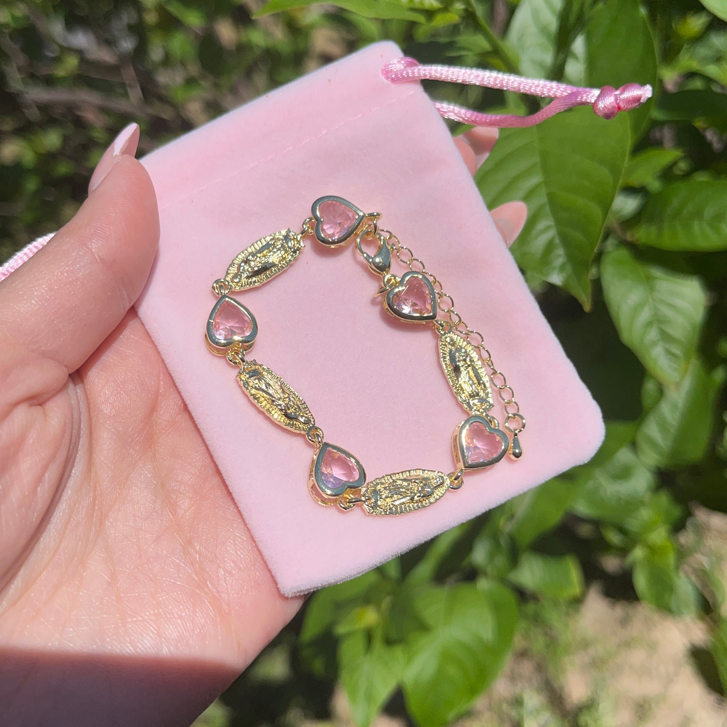 Pink heart virgencita & san Judas bracelet