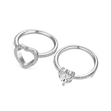 Conjunto de anillos de corazón blanco en plata de ley 925