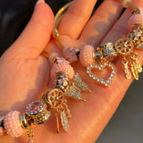 Pink flower charm bracelets