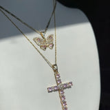 Pink  cross necklace