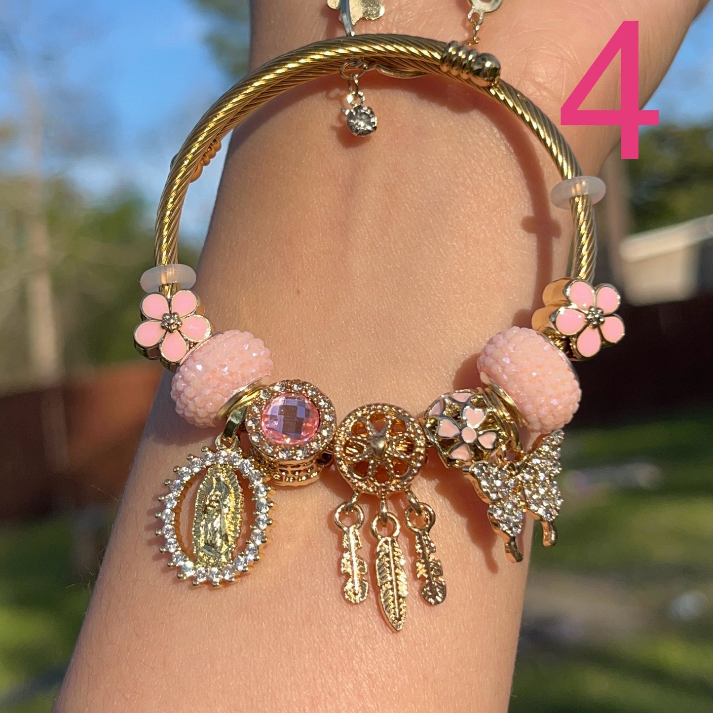 Pink flower charm bracelets