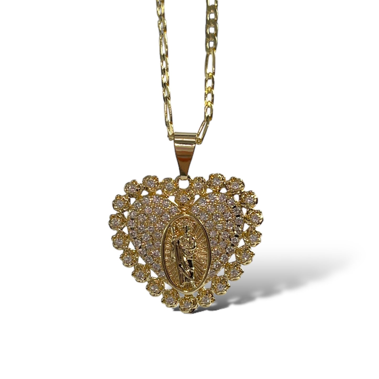 Big Heart San Judas & Virgen Mary Necklace