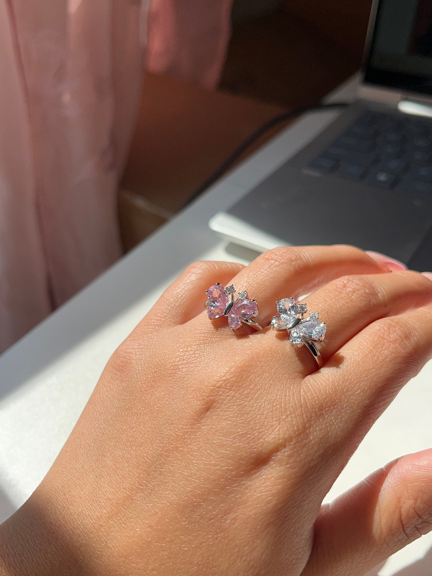 White Angelica Butterfly 925 Sterling Silver Ring