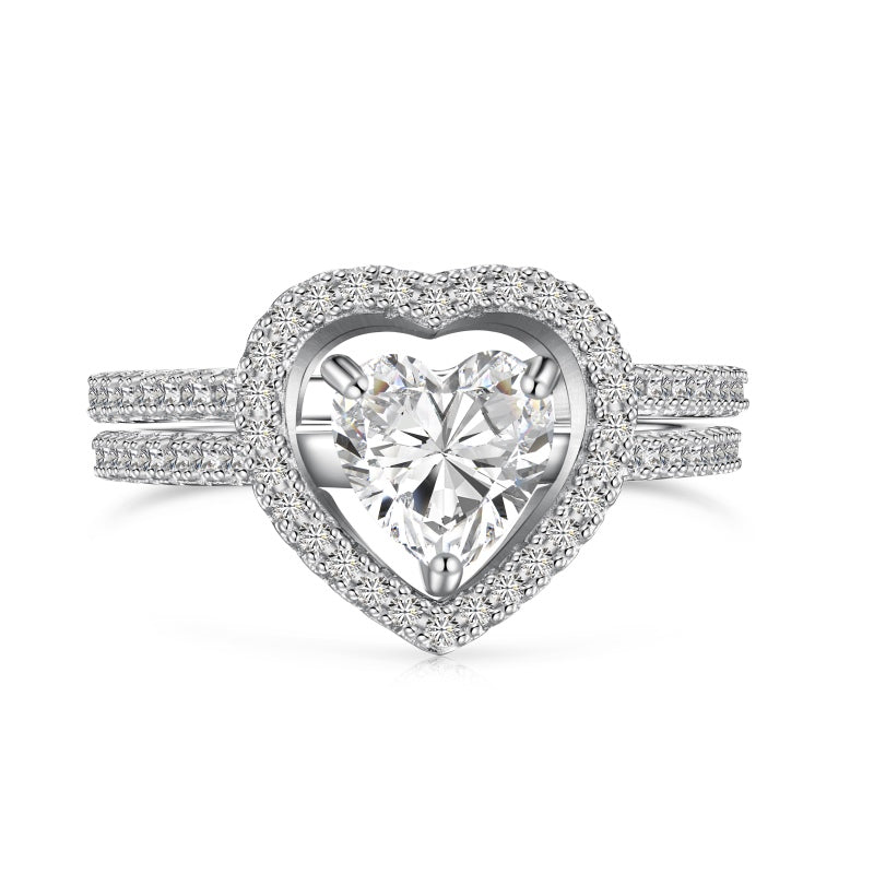 White heart ring set 925 sterling silver