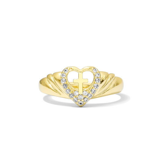 14k Gold plated Heart Cross Ring