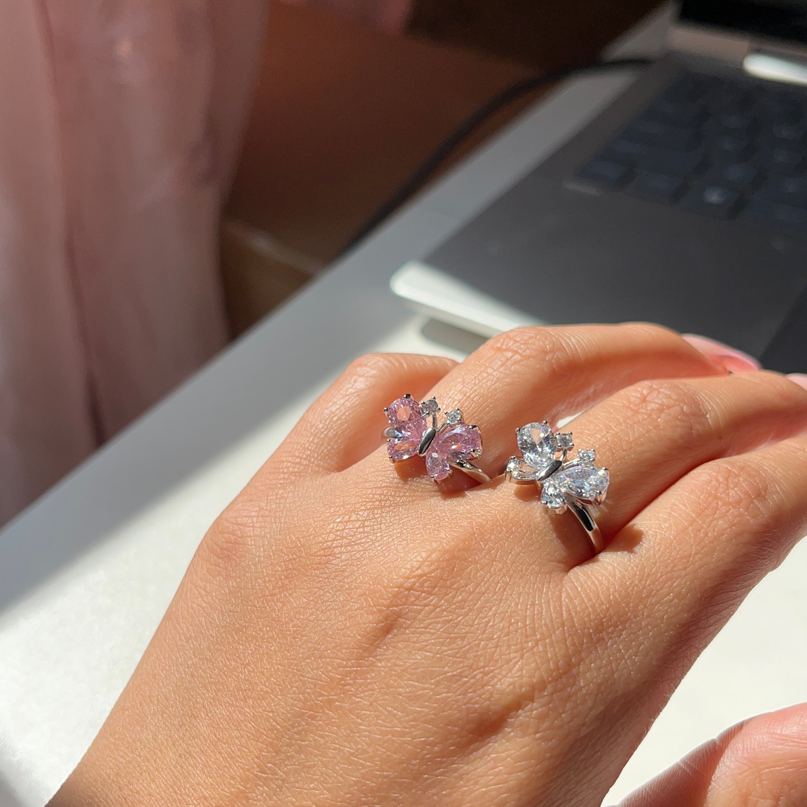 Pink Angelica Butterfly 925 Sterling Silver Ring