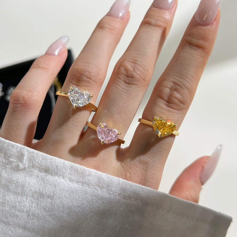 Anillo de plata de ley 925 con corazón "Te amo" amarillo