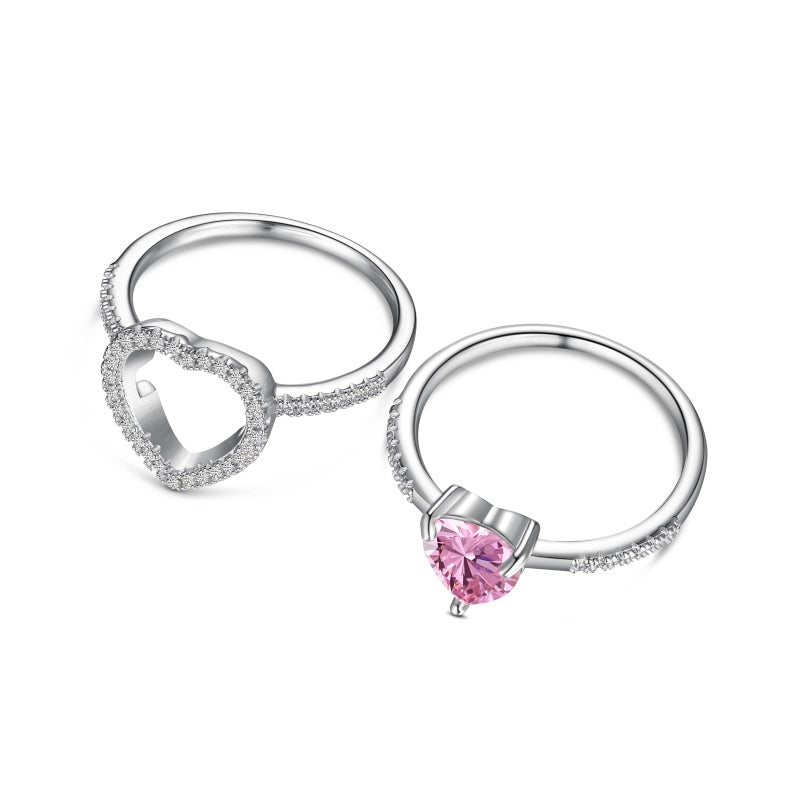 Pink Heart Ring set 925 Sterling Silver