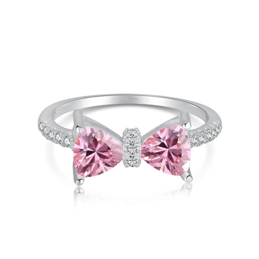 Pink Heart Bow 925 Sterling Silver Ring