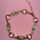 Pink heart virgencita & san Judas bracelet