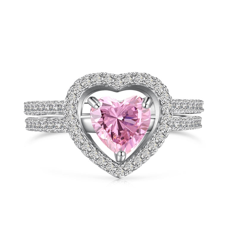 Pink Heart Ring set 925 Sterling Silver