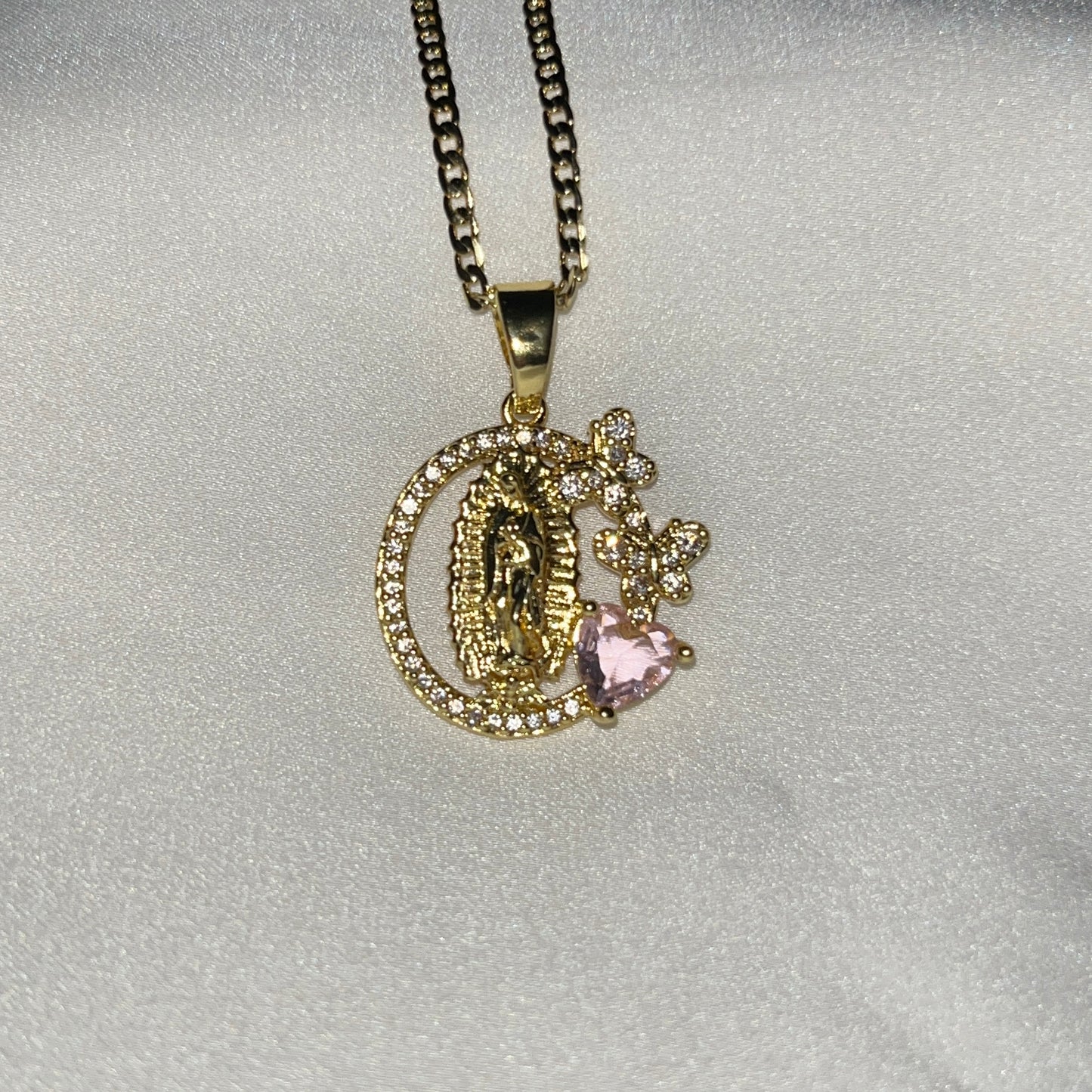 Circle two butterfly Virgin Mary necklace