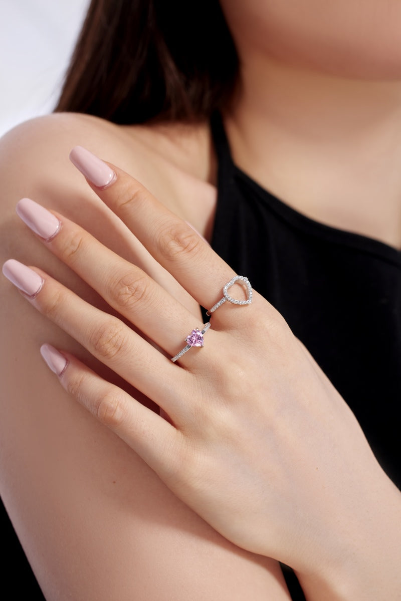 Pink Heart Ring set 925 Sterling Silver