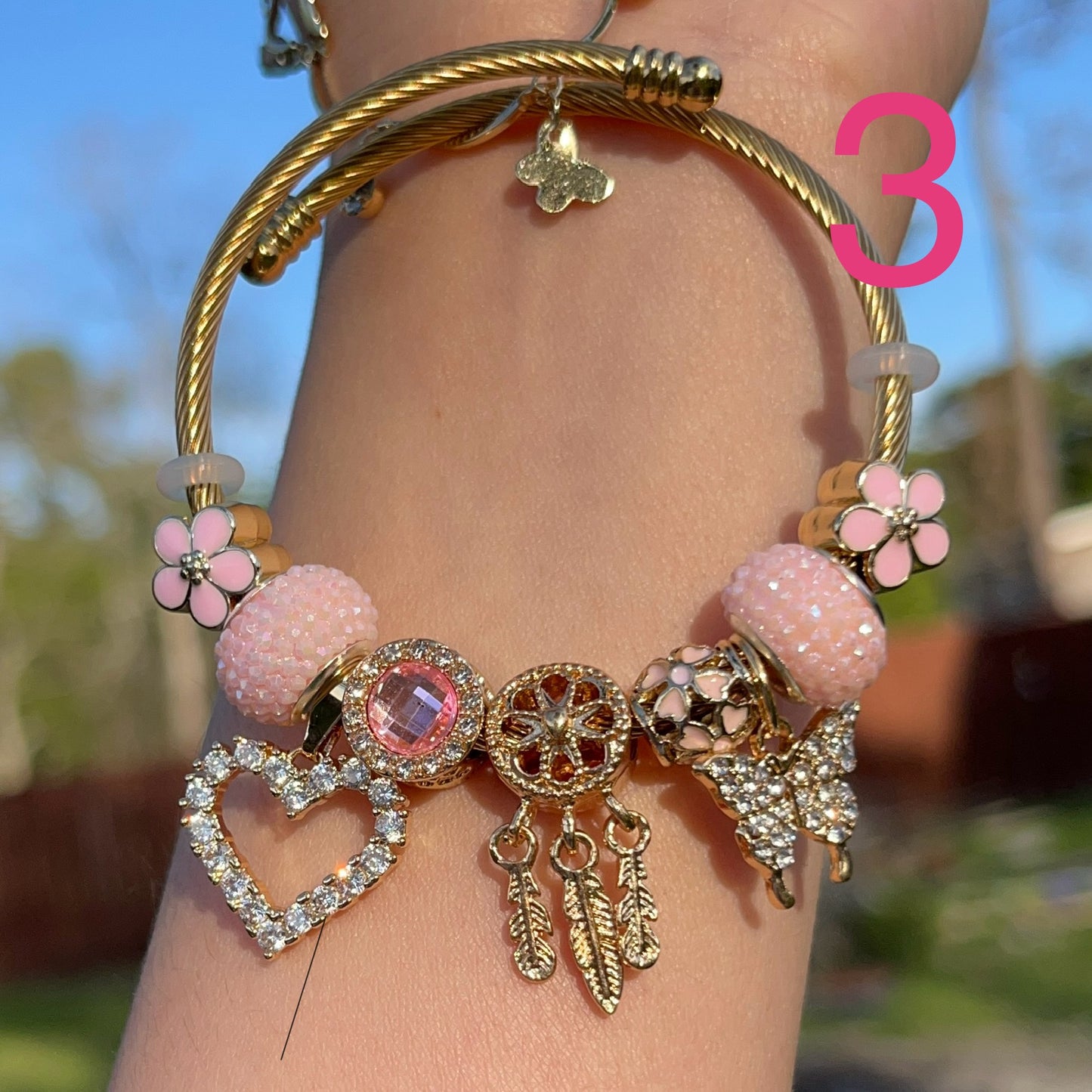 Pink flower charm bracelets