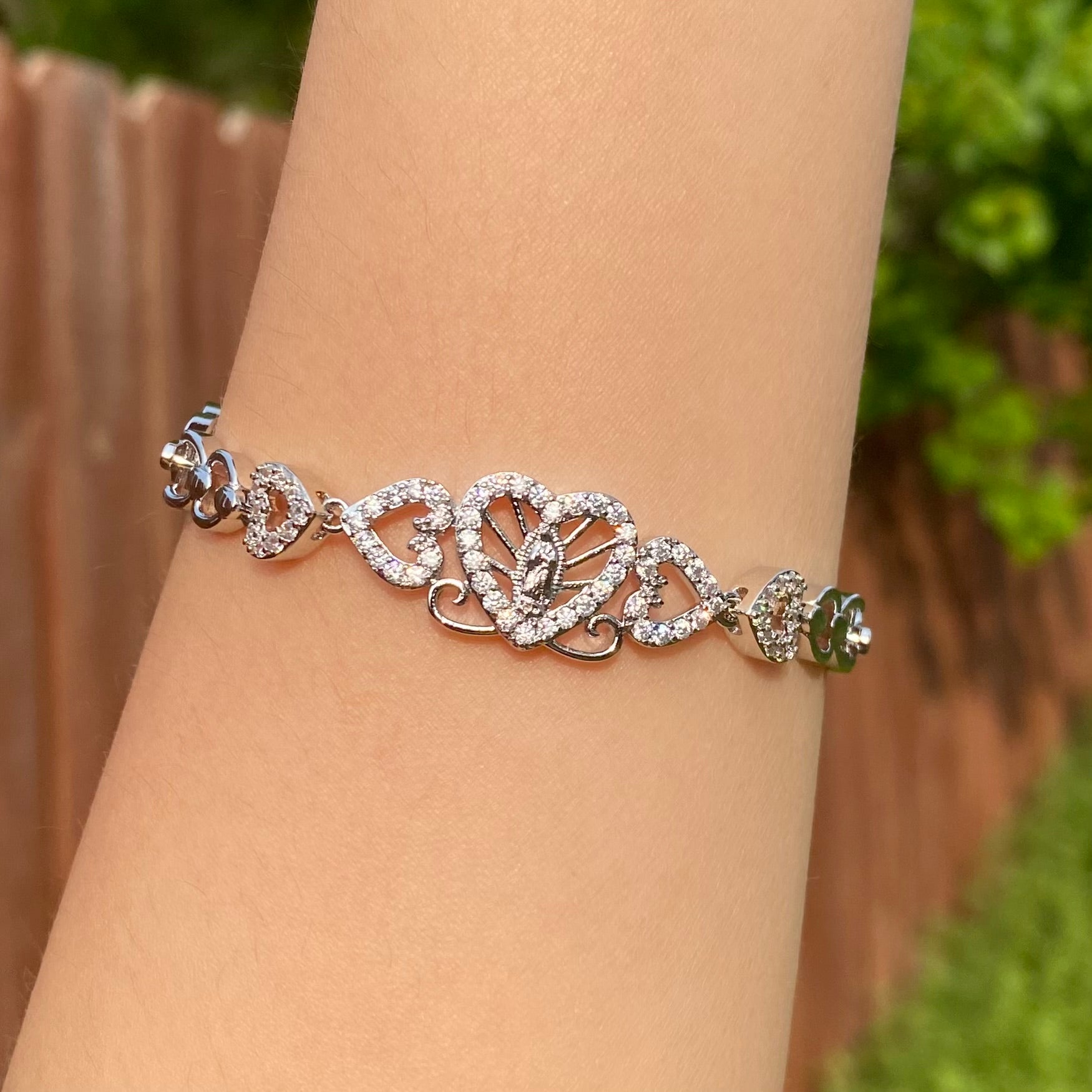 Pulsera corazón virgencita /Plata
