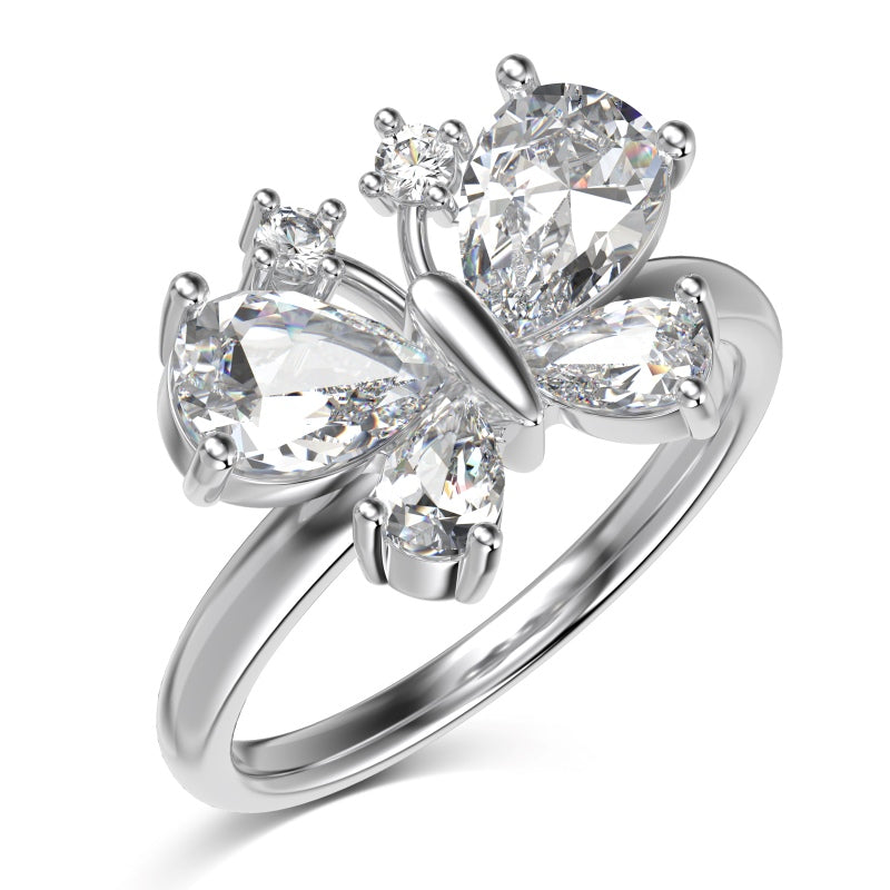 Anillo de plata de ley 925 con mariposa angélica blanca