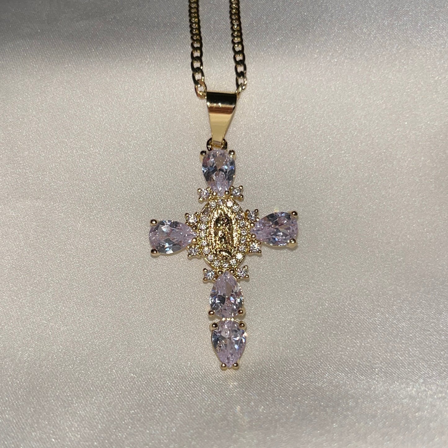 Sparkly Virgin Mary Cross Necklace