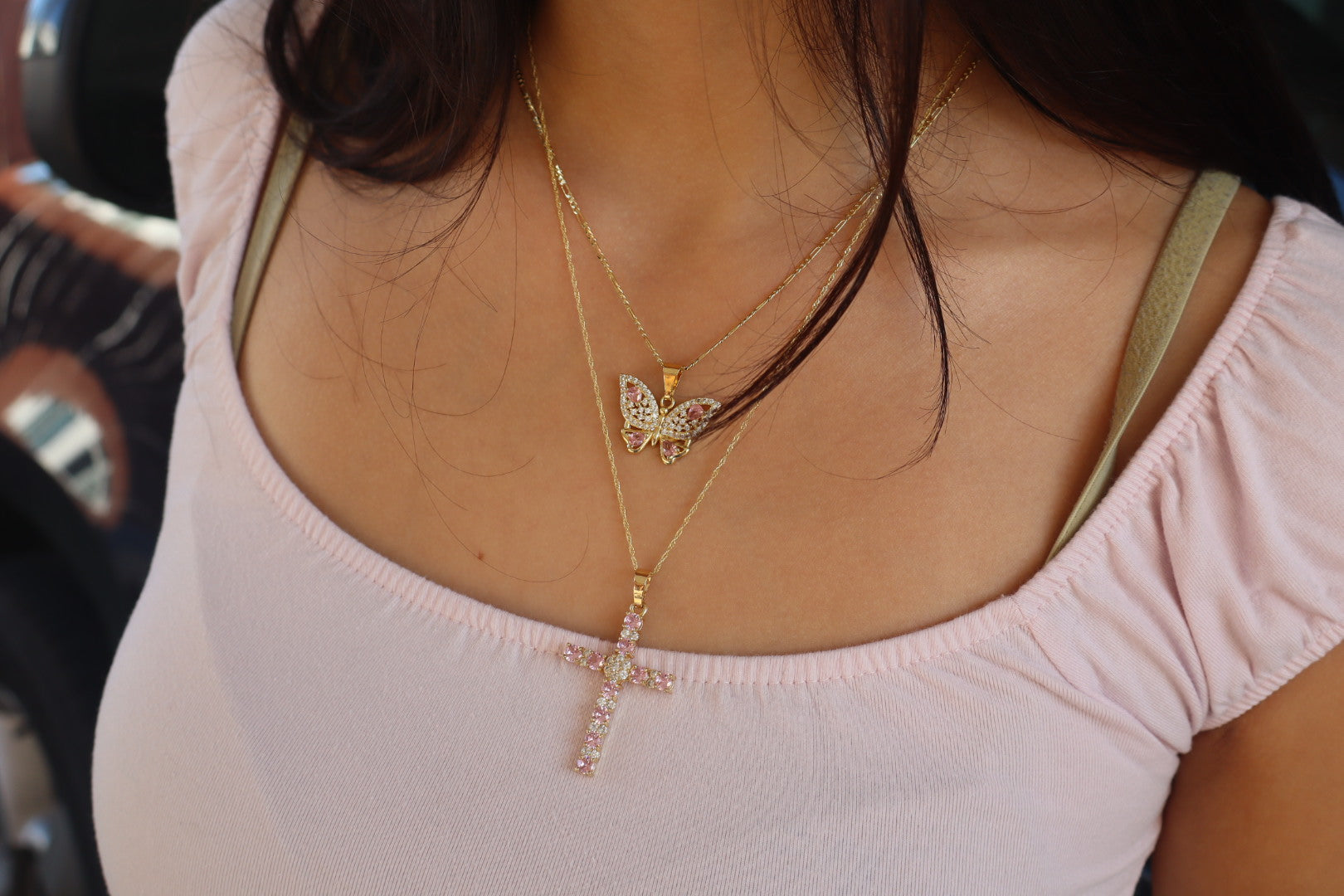 Pink  cross necklace